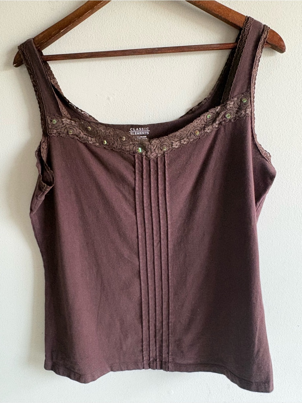 Vintage Y2K Classic Elements Brown Lace Sequin Cami Tank Top L 14-16